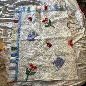 Vintage Style Handmade Garden Patchwork Quilt - Reversible Crib/Toddler Size
